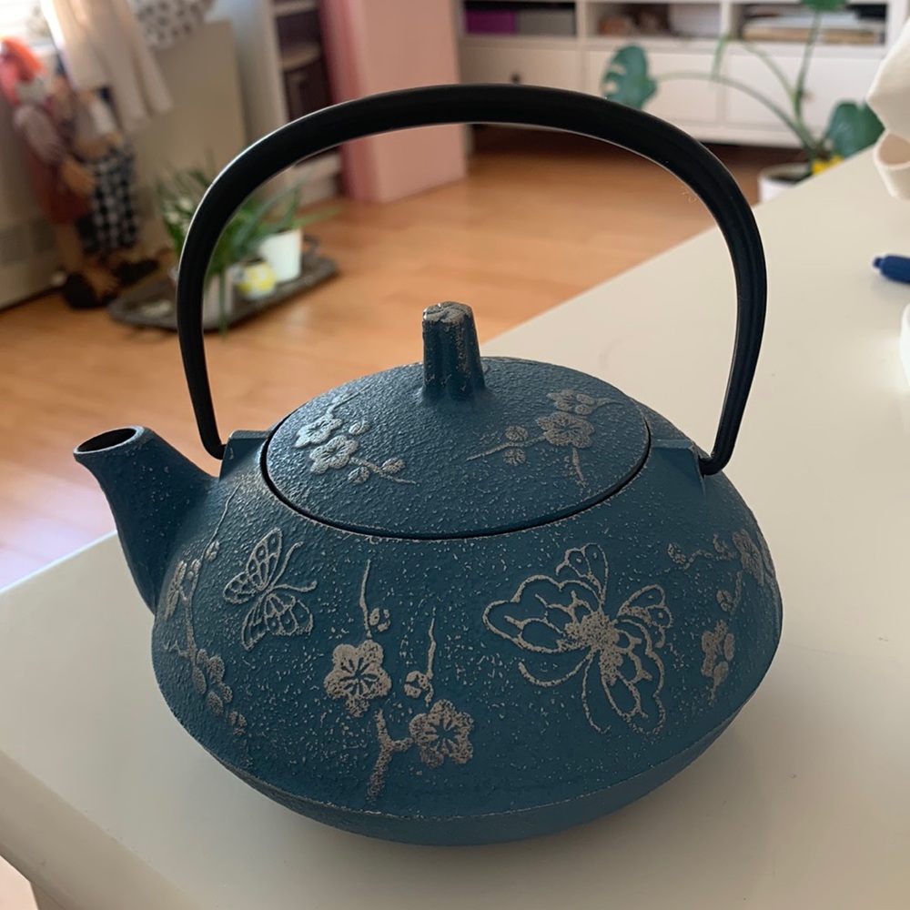 Teavana- 🩵 cast iron teapot 🫖 in light blue 🩵 with butterflies 🦋